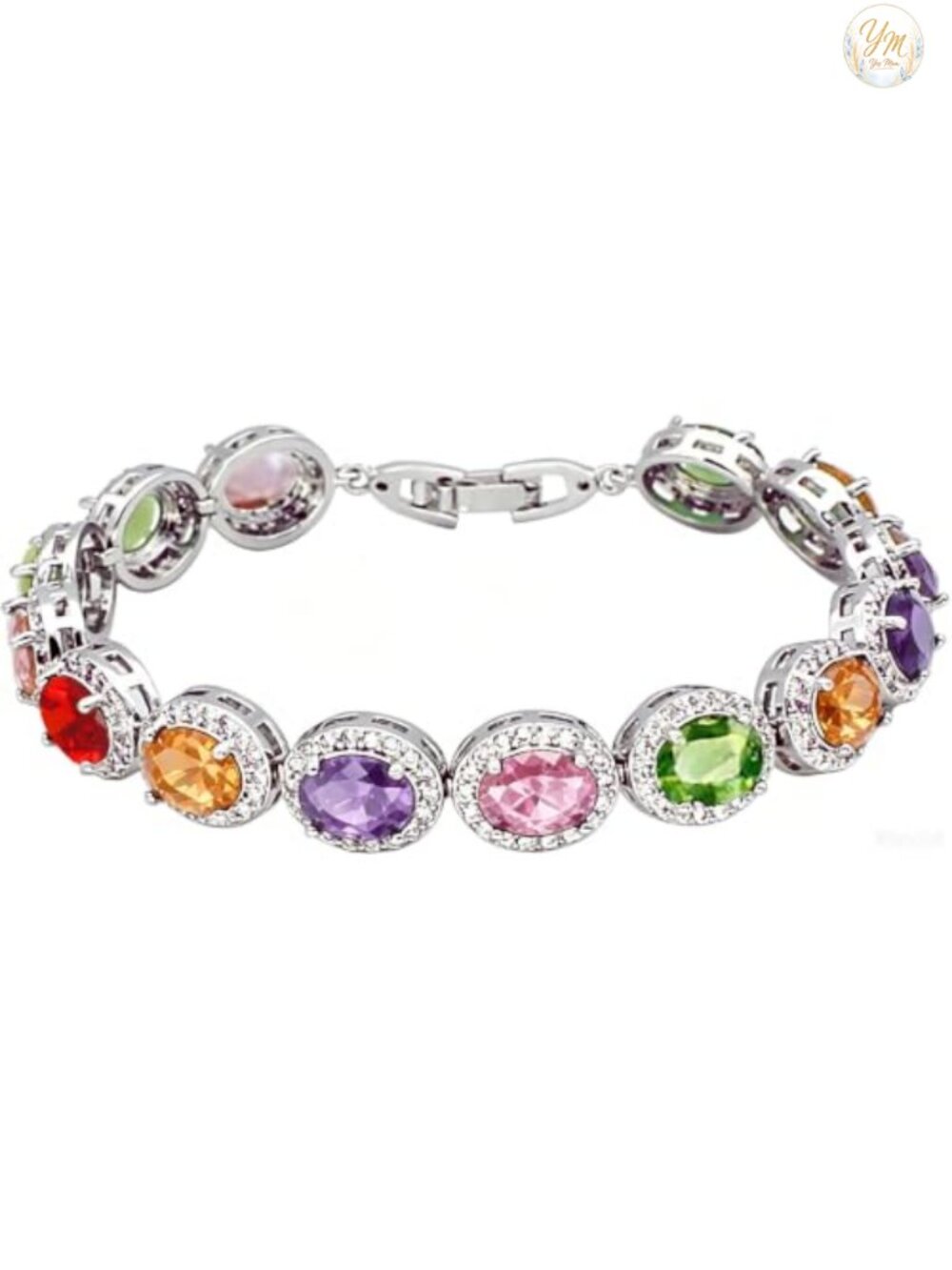 Sterling Silver Gemstone Tennis Bracelet Adjustable 7-8 Inch